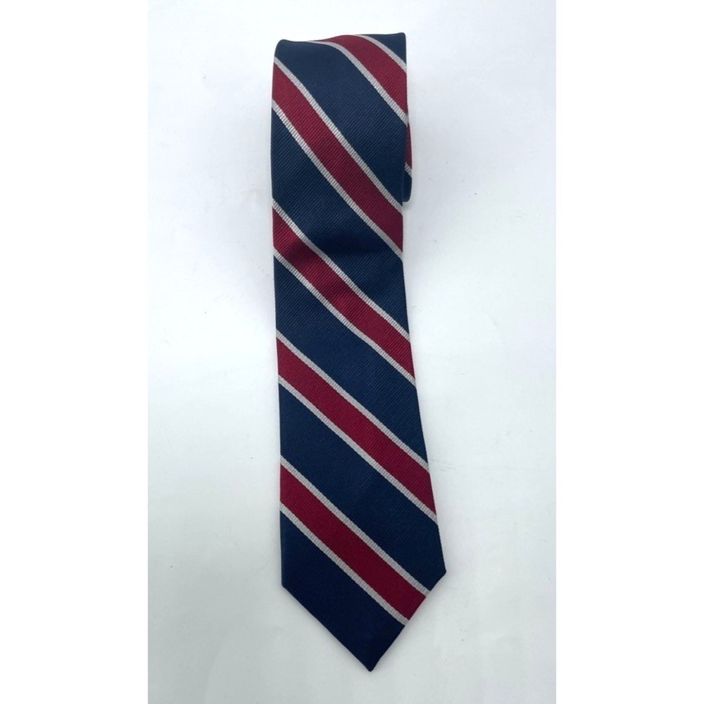 J Crew Neck Tie Blue Red White Striped  Rep Skinny 100% Silk Repp Preppy 2 3/8 W